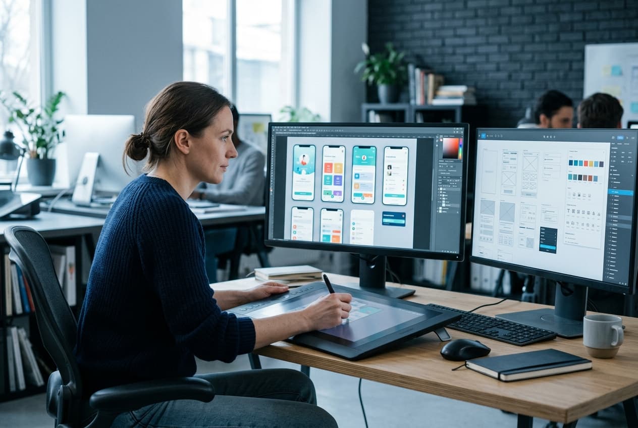 Modern corporate website layout on desktop and mobile displays